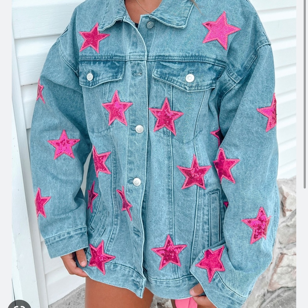Pink Star Sequin Denim Jacket